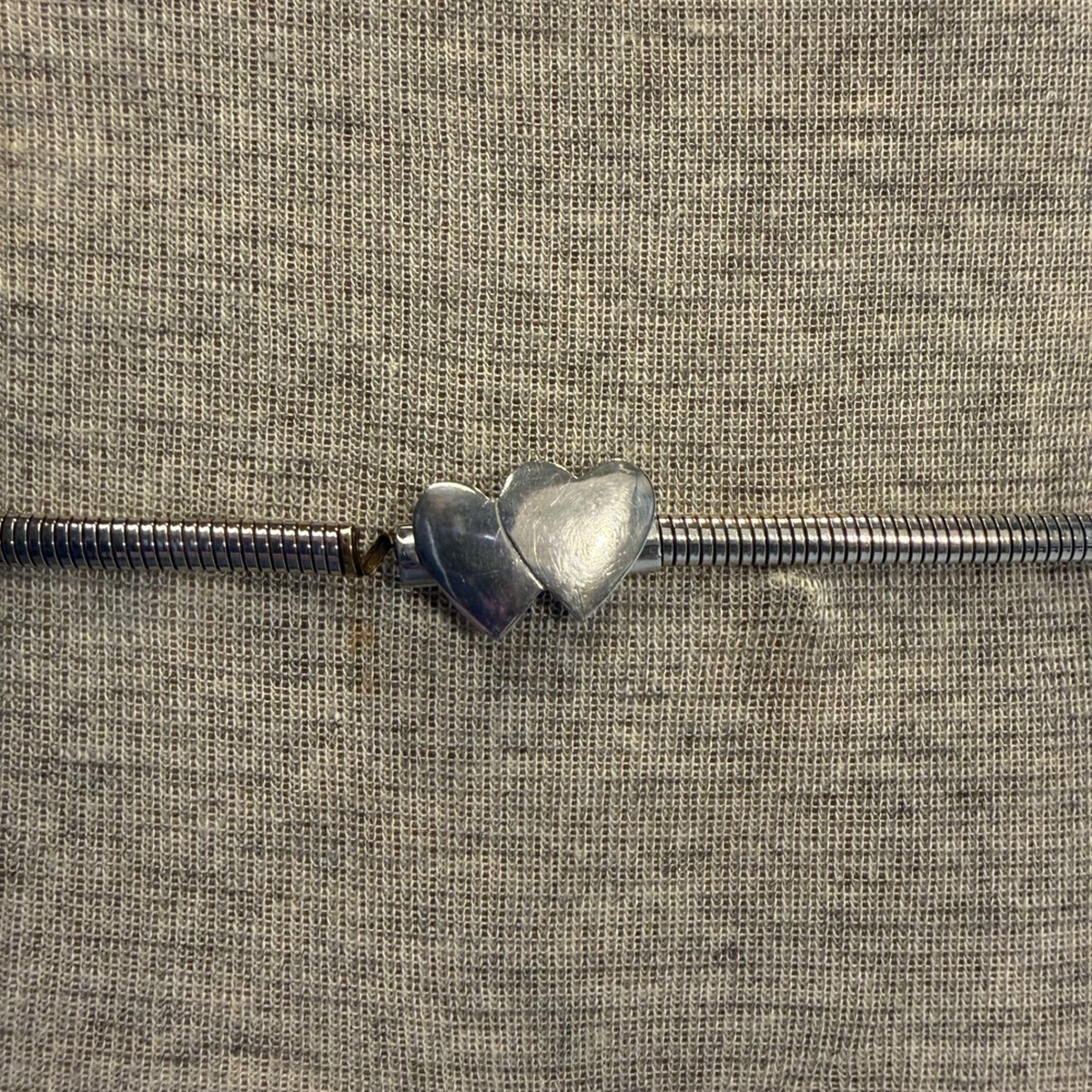 Vintage Silver Snake Chain Belt Double Heart Clasp Romantic Coquette 80 Made USA